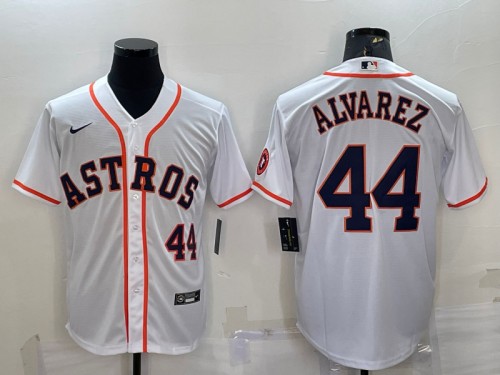 Men's Houston Astros #44 Yordan Alvarez White With Patch Cool Base Stitched Jersey - Click Image to Close